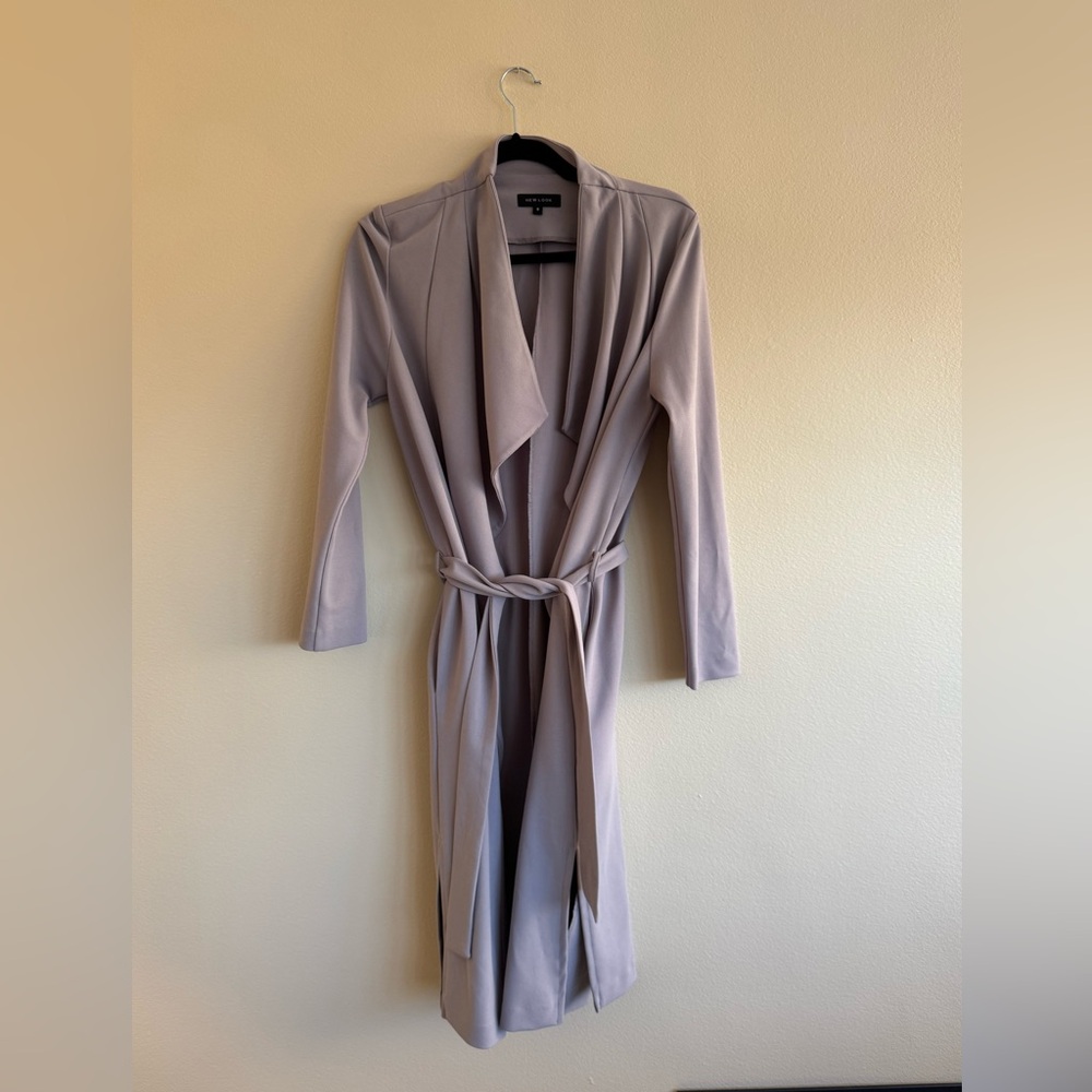 Gray Long Sleeve Wrap Coat With Pockets!